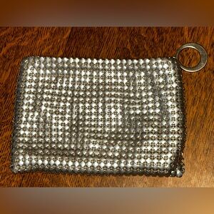 Vintage Silver Metal Mesh Zip Clutch Purse